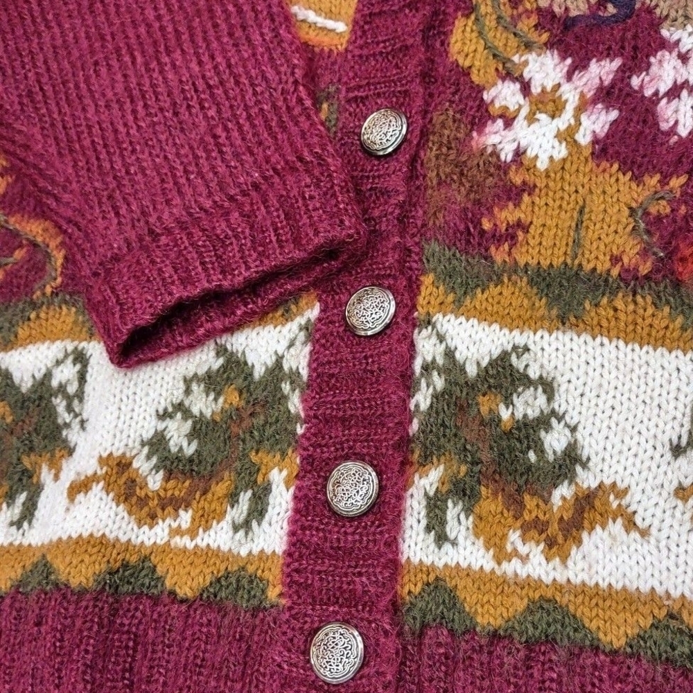Vintage 90s Y2K Harvest Thanksgiving Burgundy Wool Blend Cardigan Casual Corner - Picture 5 of 12
